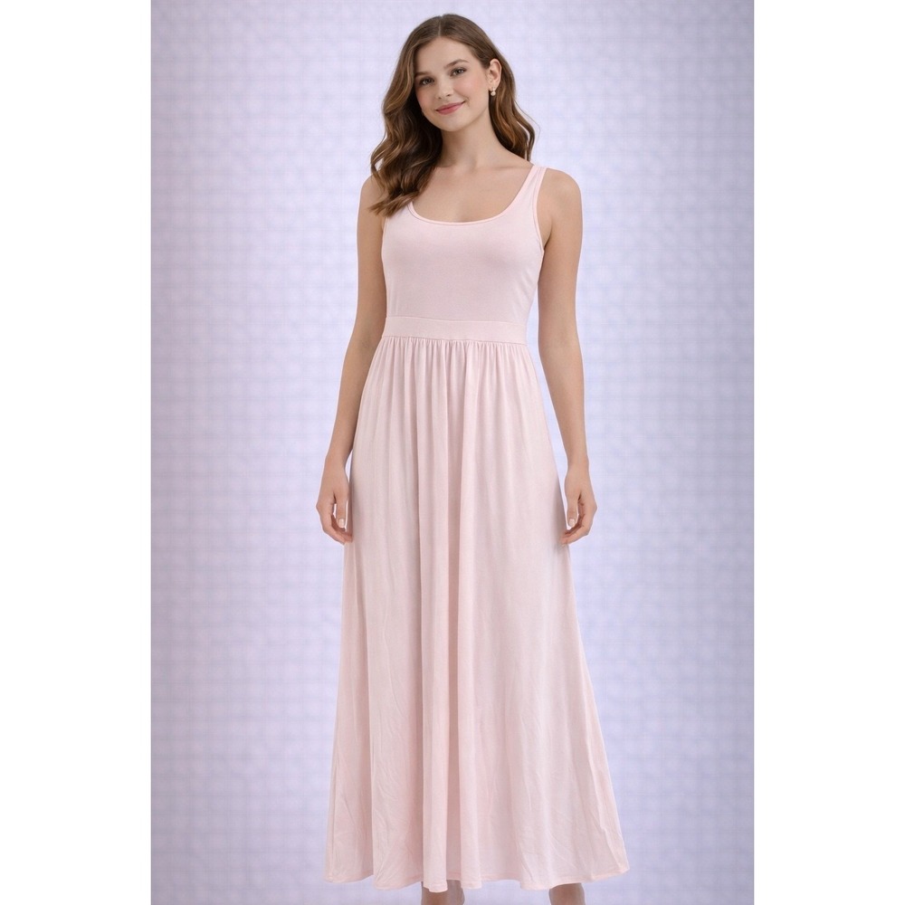Wilfred Aritzia Pink Tencel Scoop Neck Midi Dress XS 84657 Sleeveless Pleated‎